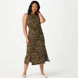 zuda Olive Camouflage Midi Dress
